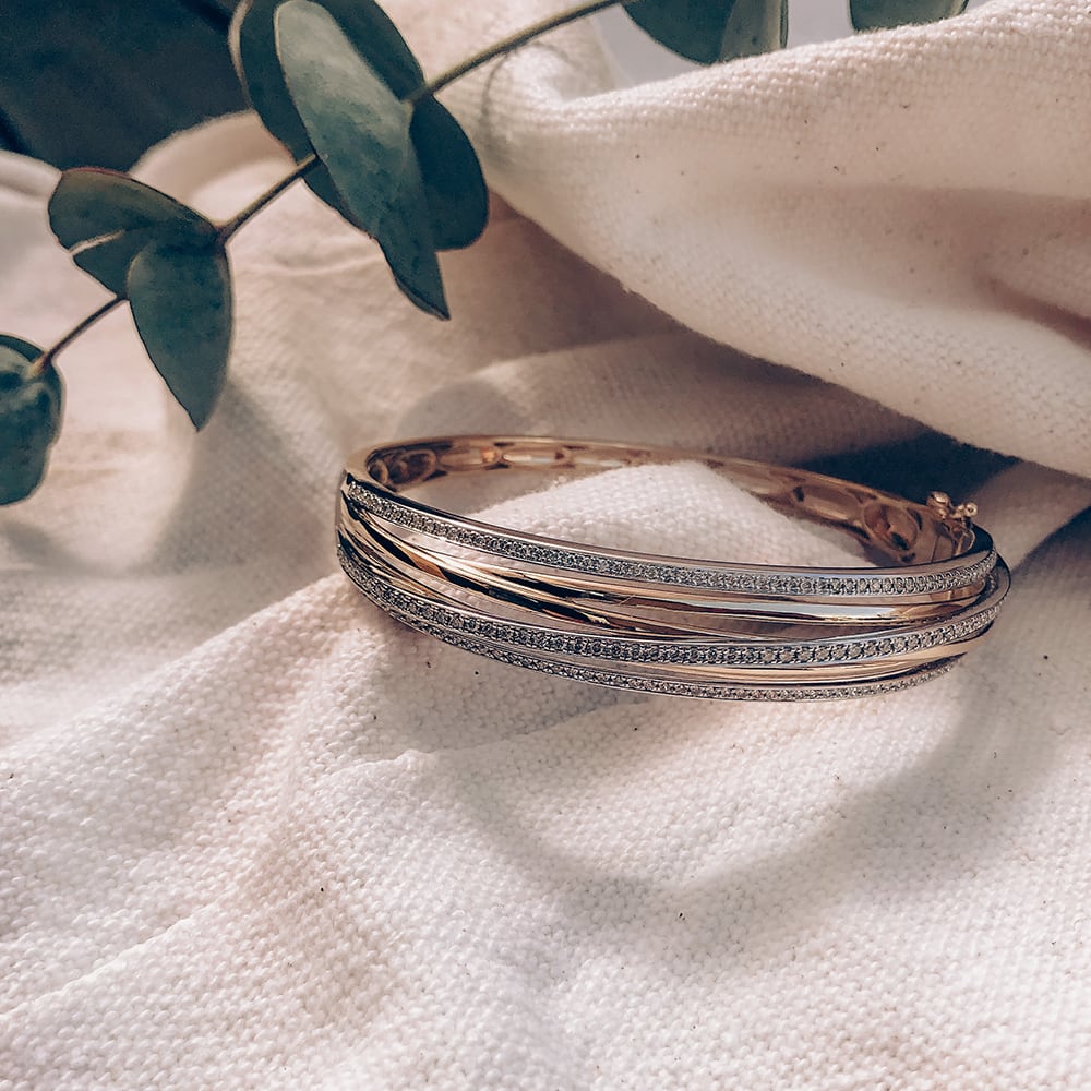 Bracelet de luxe en or avec 1,03 carat de diamant – or jaune/blanc 14 carats, qualité H/SI-1