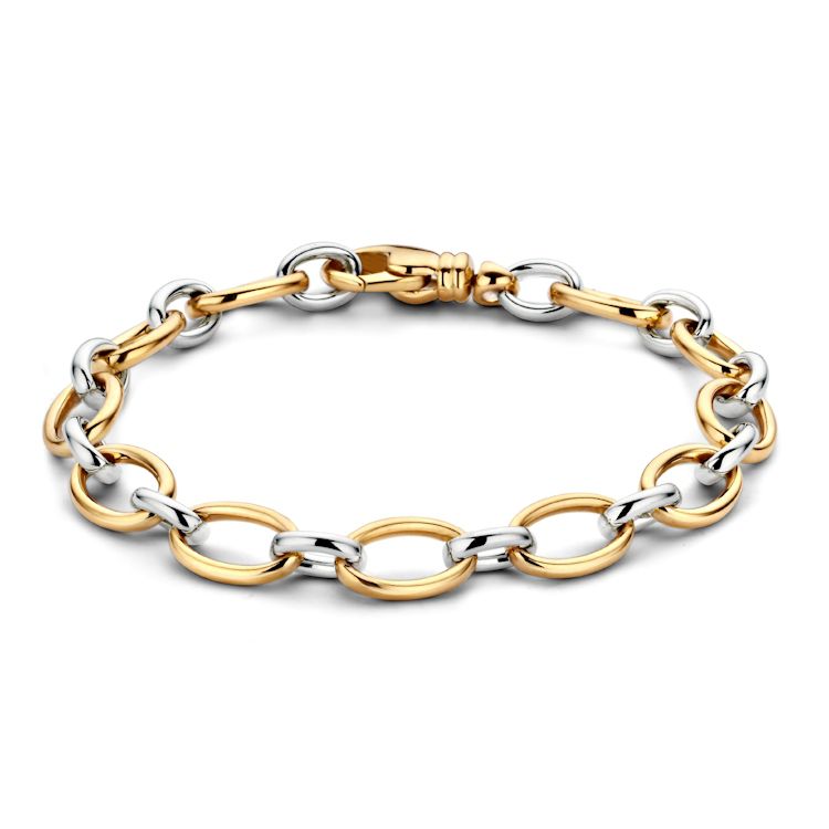Bracelet en or jaune et blanc de 14 carats, avec maillons ovales entrelacés.