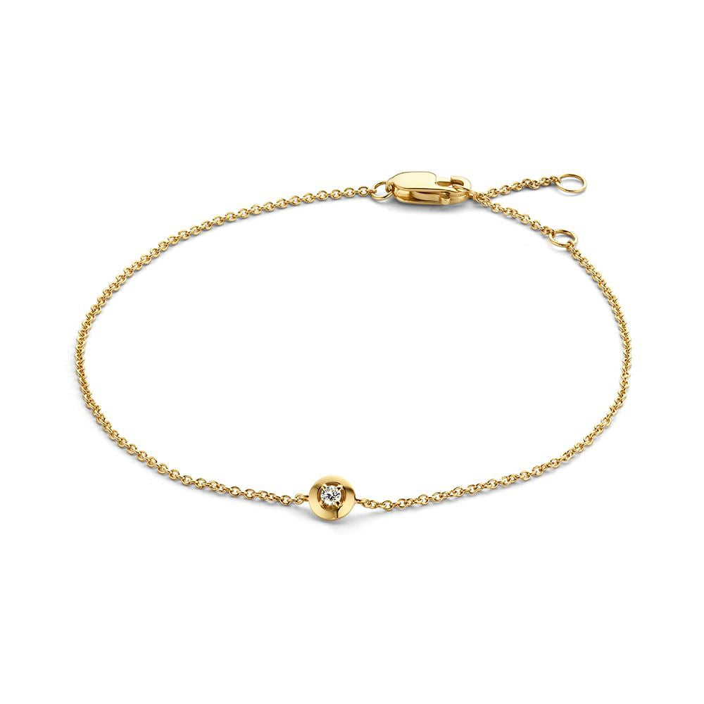 Bracelet en or jaune de 14 carats avec un brillant de 0,03 carat, design élégant.