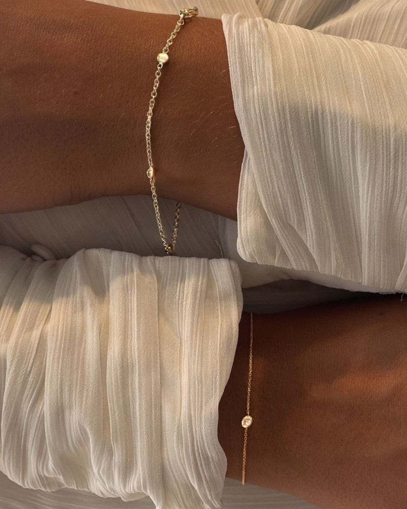 Bracelet en Or Jaune avec Brillant – Or 14 Carats, 0.03 Carat Diamant, Bracelet Élégant pour Femme