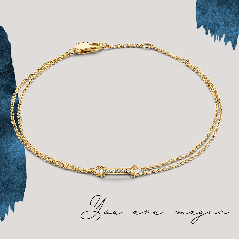 Bracelet en Or Jaune avec des Diamants Étincelants – Or 14 Carats, 0.06 Carat Diamant, Bracelet Élégant pour Femme