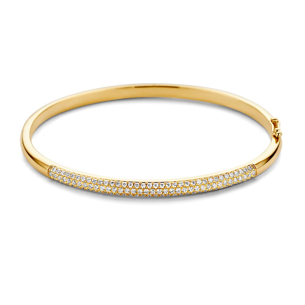 Bracelet jonc en or jaune avec diamants en pavé, 14 carats, 1,02 carat de diamants.