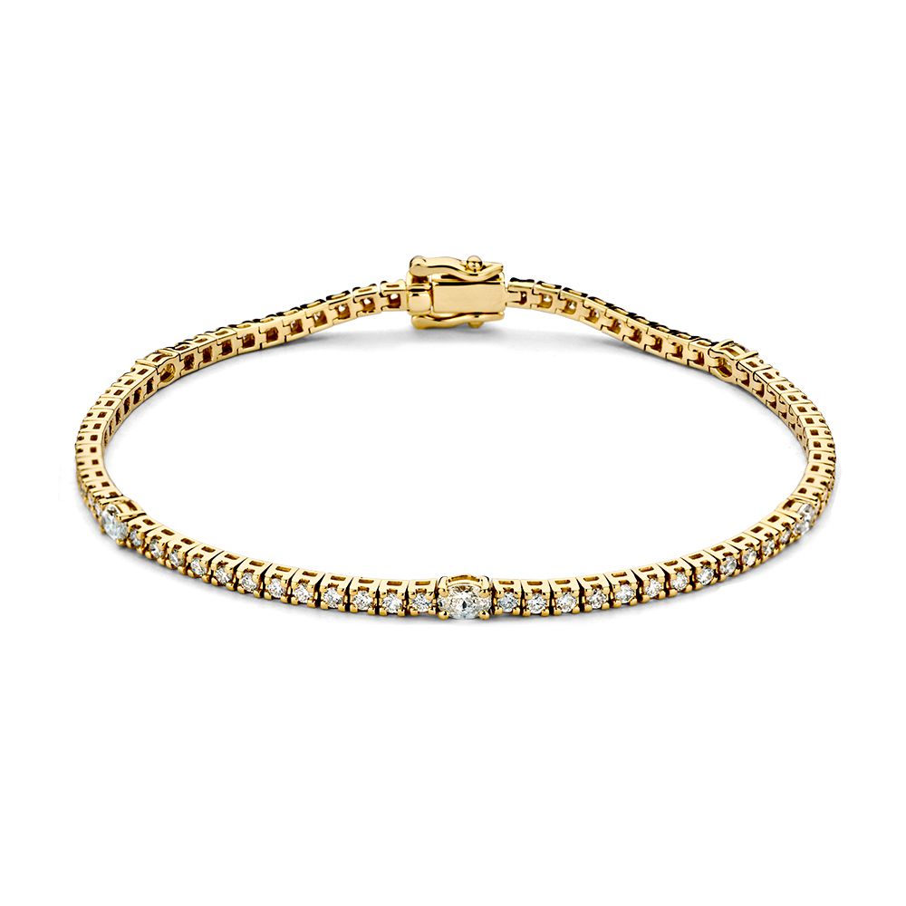 Geelgouden Tennisarmband met Peergeslepen en Briljante Diamanten – 14 Karaat Goud, 1.80 Karaat Diamant, Luxe Armband voor Dames