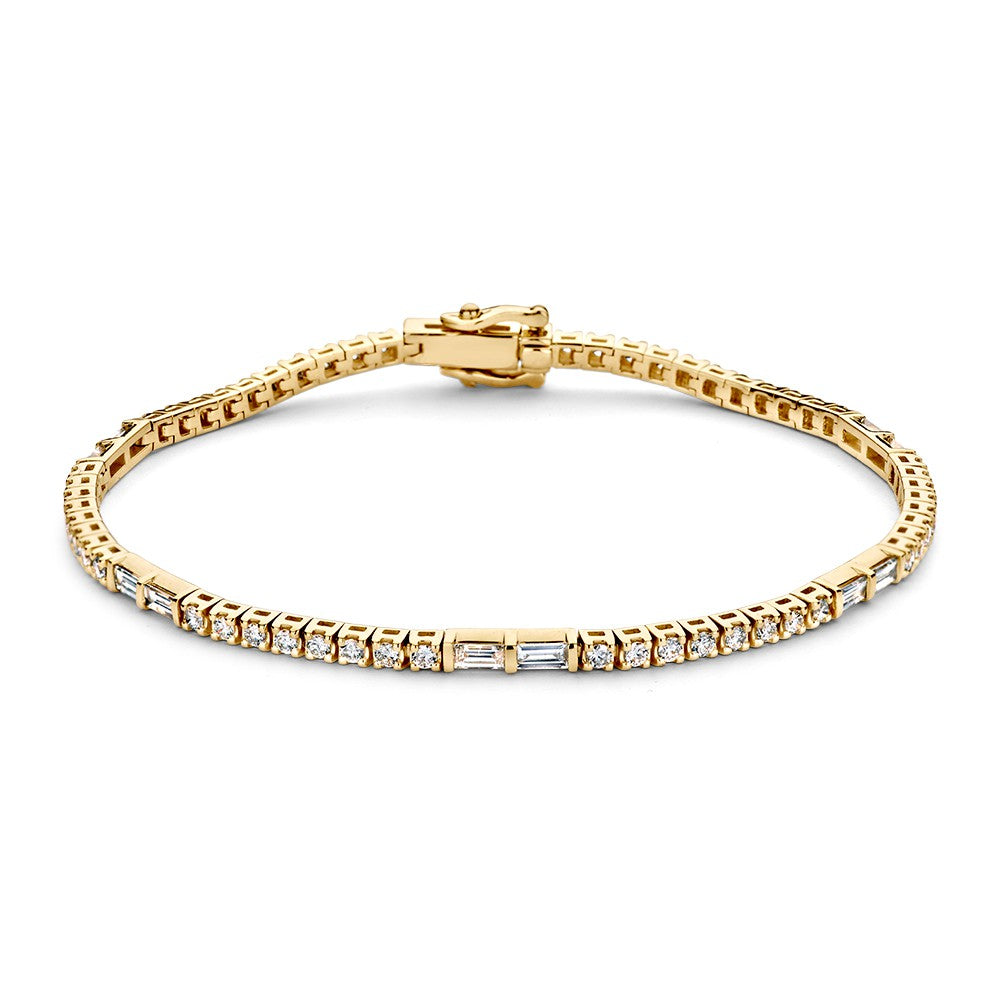 Geelgouden Tennisarmband met Baguette en Briljante Diamanten – 14 Karaat Goud, 1.90 Karaat Diamant, Luxe Armband voor Dames