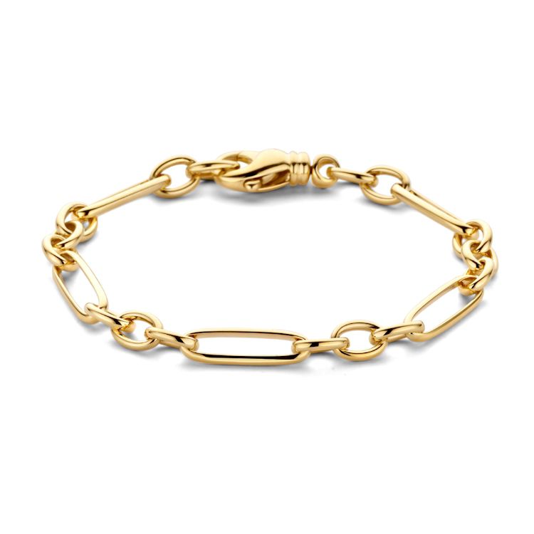 Bracelet en or jaune avec maillons alternés et fermoir mousqueton, en or 14 carats.