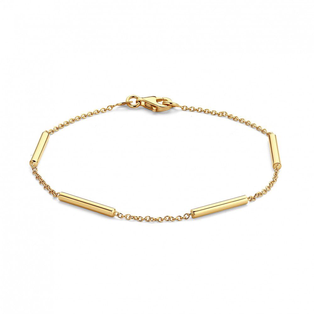 Bracelet en or jaune 14 carats avec des barres raffinées, longueur 19 cm.