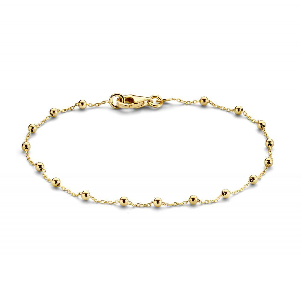 Bracelet en or jaune 14 carats avec des billes, longueur de 19 cm.