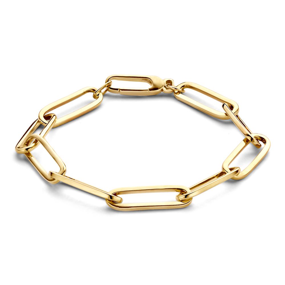 Bracelet en or jaune 14 carats avec maillons en forme de trombone, 19 cm.