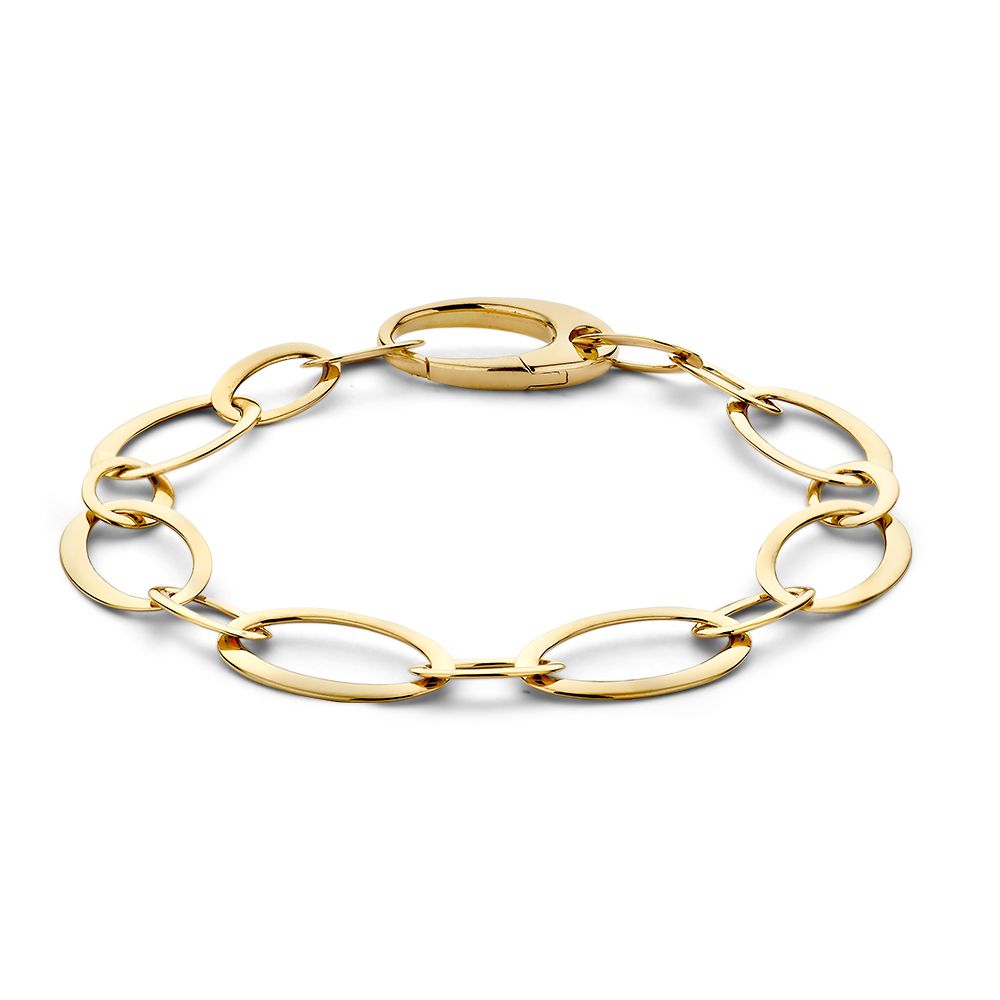 Bracelet en or jaune avec maillons plats, 14 carats, 20 cm.