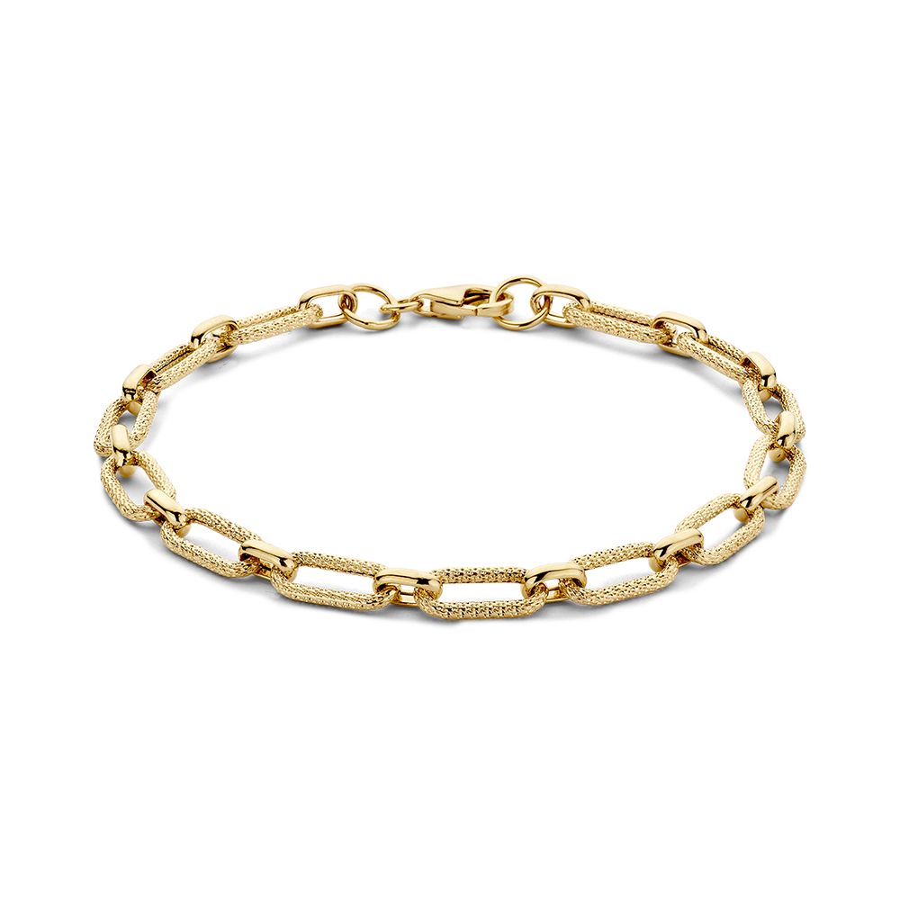 Bracelet en or jaune avec maillons travaillés, 14 carats, 19 cm.