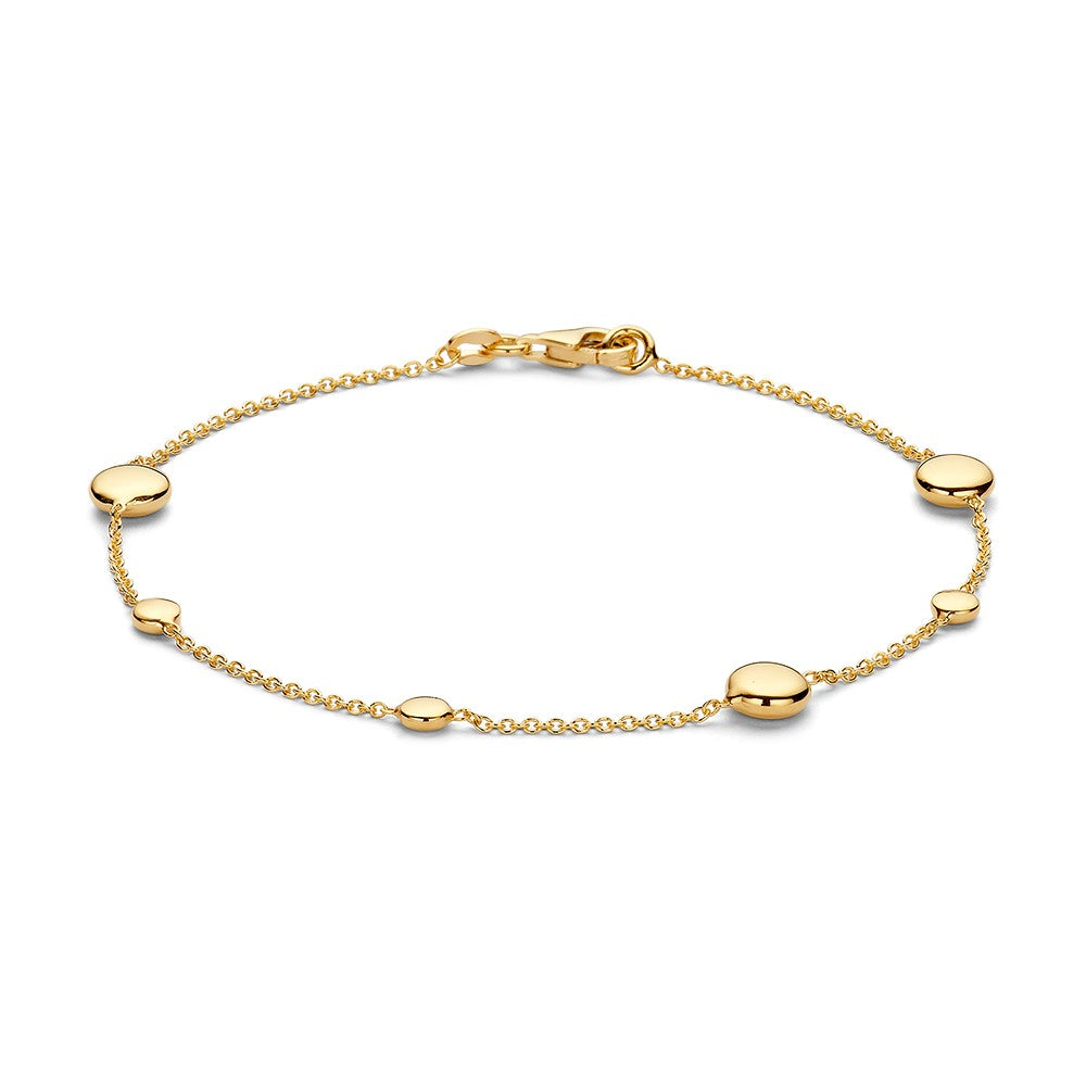Bracelet en or jaune 14 carats avec des éléments ronds et lisses.