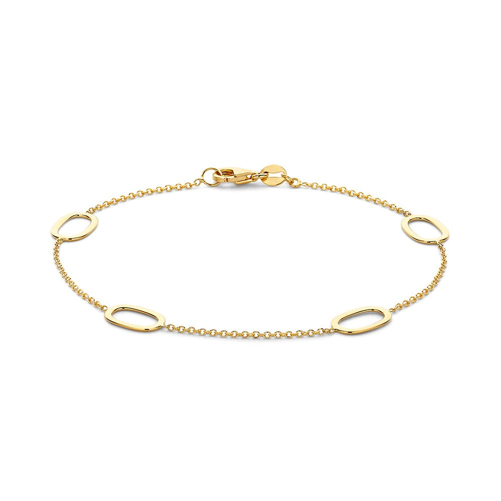 Bracelet en or jaune 14 carats avec maillons ovales ajourés.