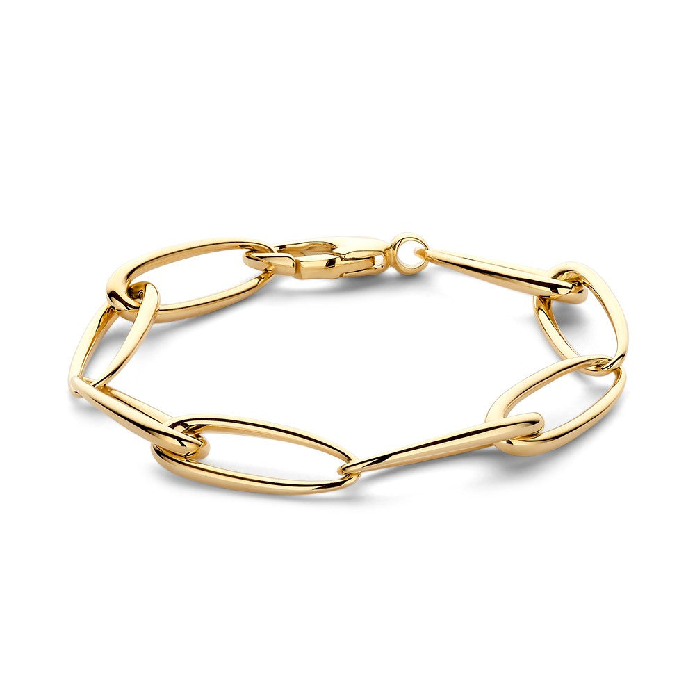 Bracelet en or jaune avec des maillons asymétriques en or 14 carats.
