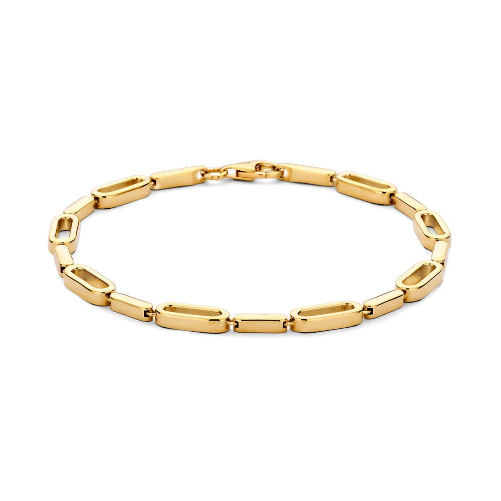 Bracelet en or jaune avec maillons allongés, finition brillante et design élégant.