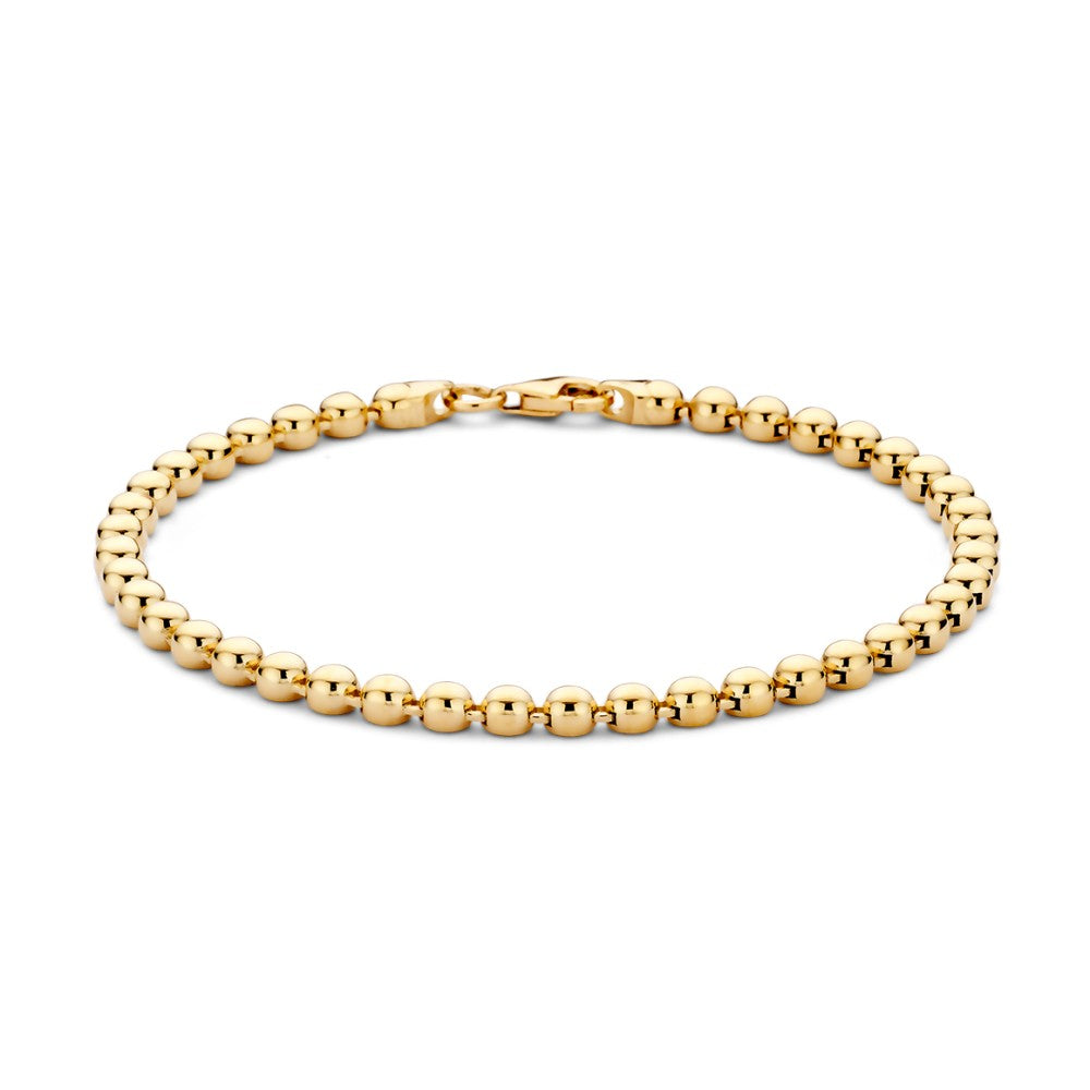 Bracelet en or jaune avec des billes dorées, finition lisse et design simple.