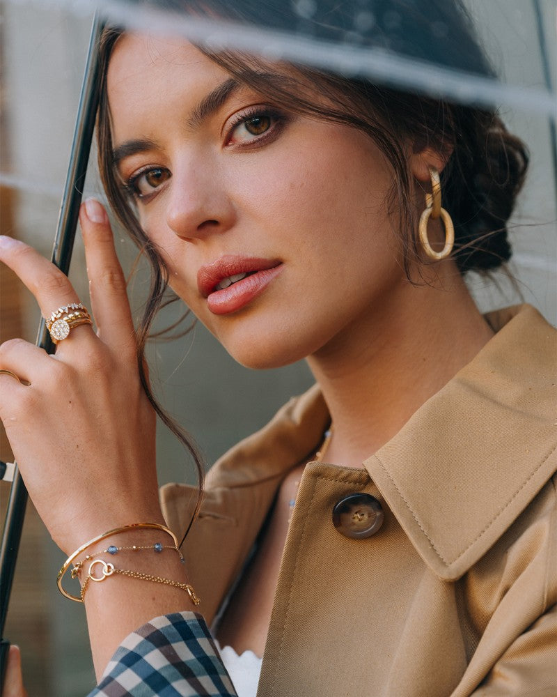 Bracelet en or jaune avec double rangée et éléments de cercle reliés – luxe 14 carats pour femme