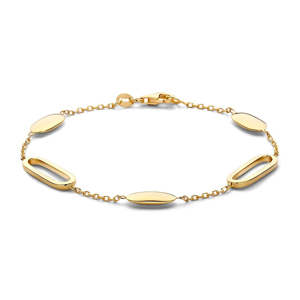 Bracelet en or jaune avec des maillons ovales et ronds.