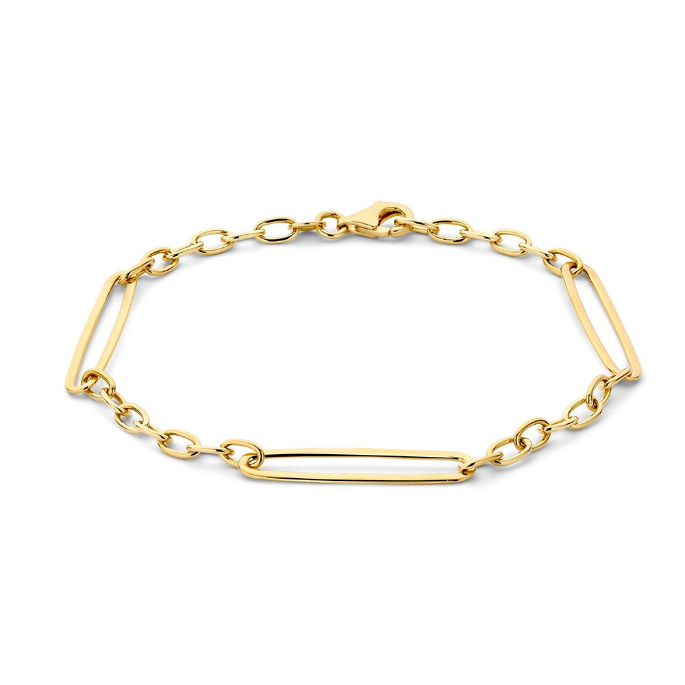 Bracelet en or jaune avec maillons ovales et barres allongées.
