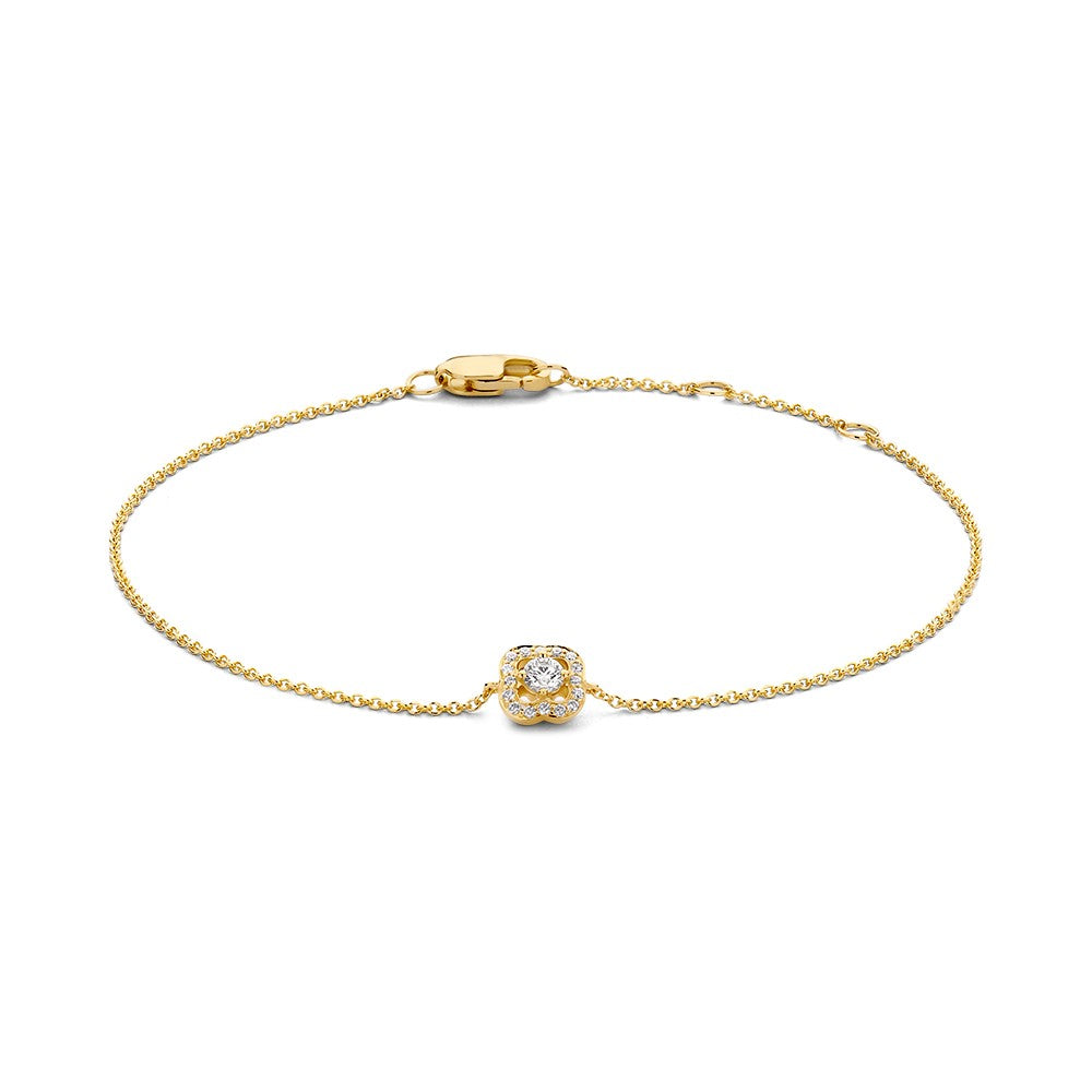 Bracelet en or jaune 14 carats avec un diamant de 0,14 crt, design élégant et luxueux.