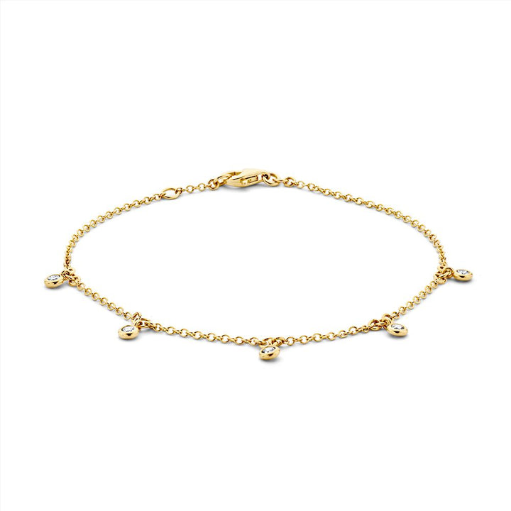 Geelgouden Armband met 5 Hangende Diamanten 14 Karaat, 0,21 crt – 18-19 cm
