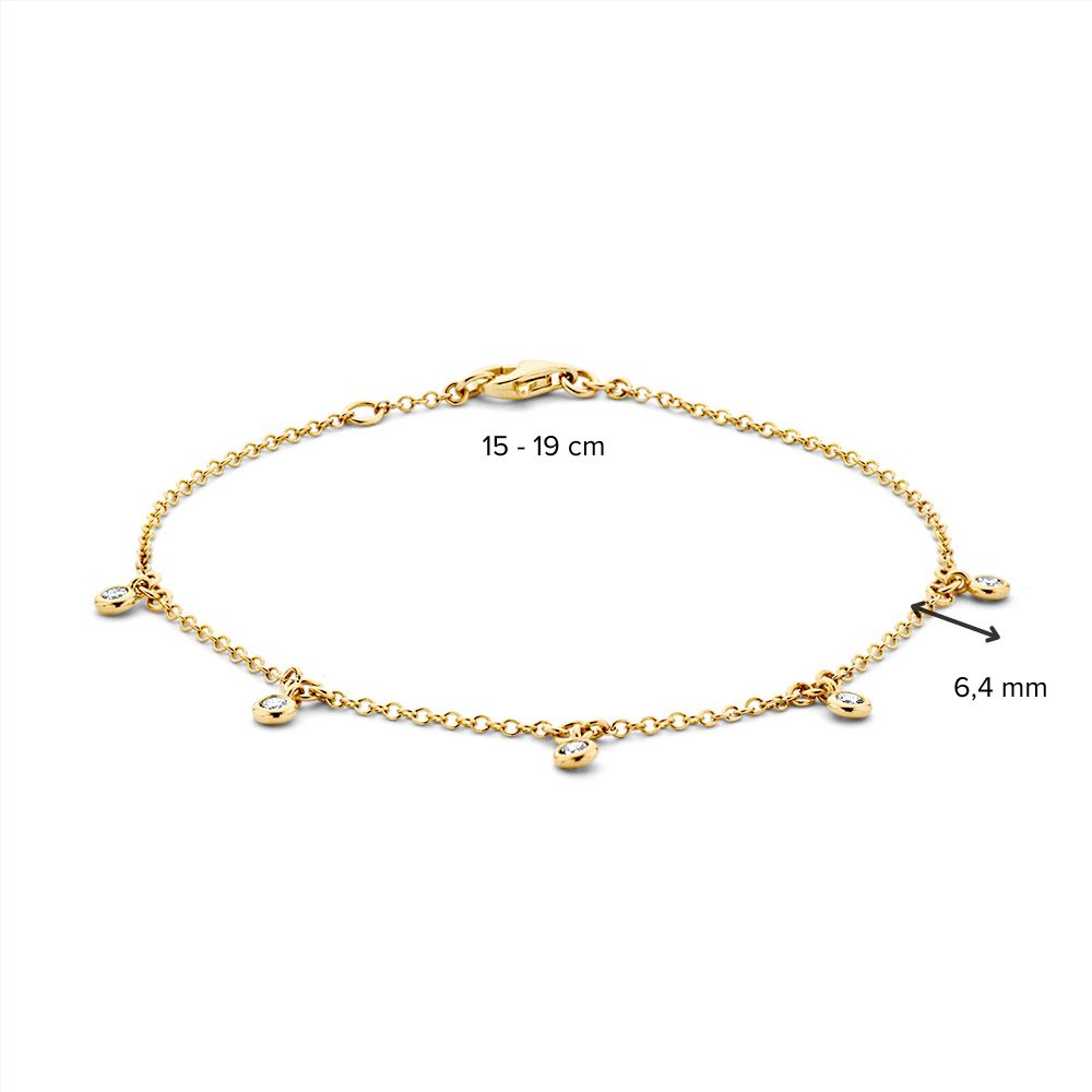 Bracelet en or jaune avec 5 pendentifs en diamant 14 carats, 0,21 crt – 18-19 cm