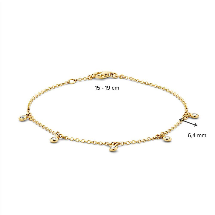Geelgouden Armband met 5 Hangende Diamanten 14 Karaat, 0,21 crt – 18-19 cm