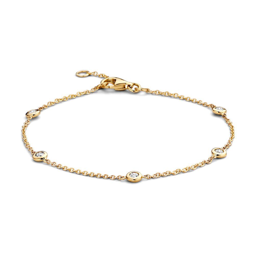 Bracelet en or jaune 14 carats avec cinq diamants de 0,05 ct.