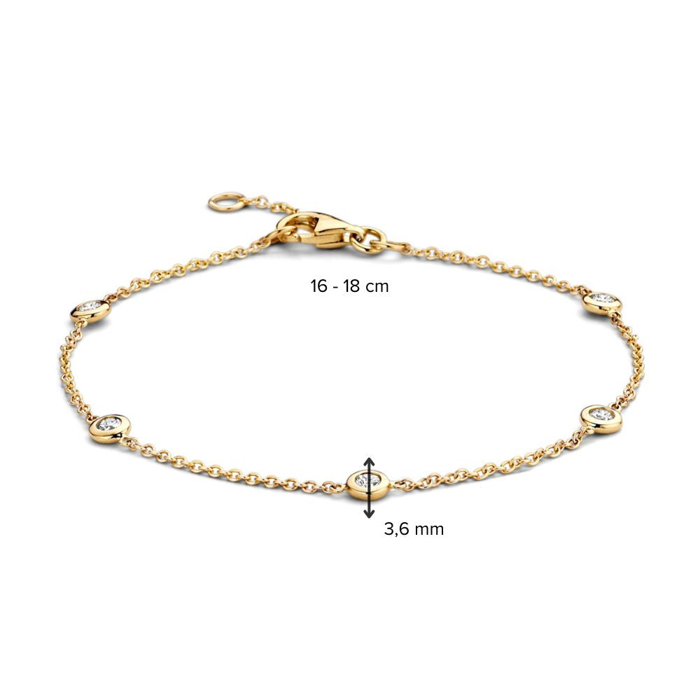 Bracelet en or jaune 14 carats avec 5 diamants de 0,05 ct