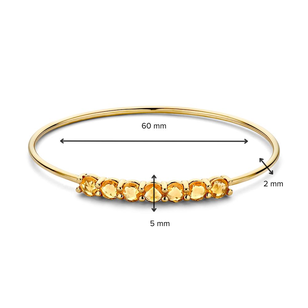 Bangle en or jaune avec citrine 14 carats, 60x50 mm, éclat chaleureux