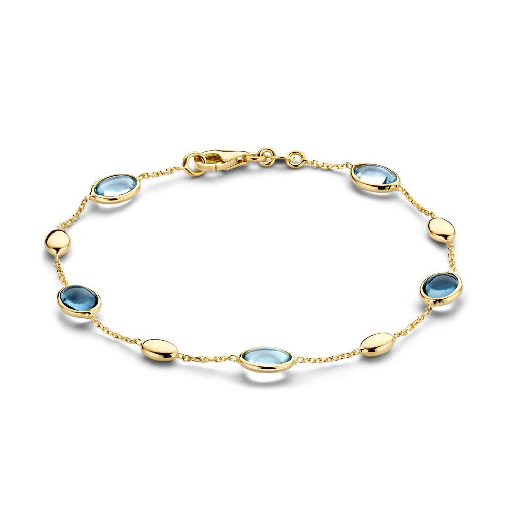 Bracelet en or jaune avec des pierres précieuses bleues topaze et topaze London Blue, 19 cm.