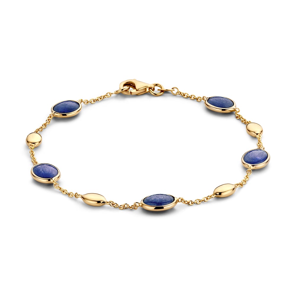 Bracelet en or jaune avec des cabochons de saphir bleu profond, 19 cm.