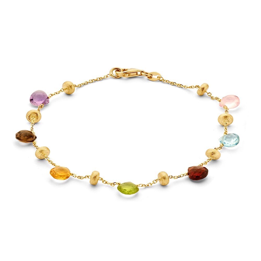 Bracelet en or jaune 14 carats avec des pierres précieuses multicolores.