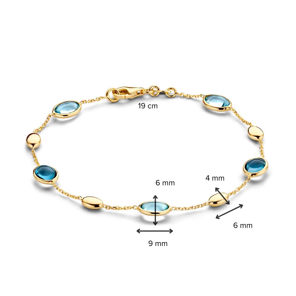 Bracelet en Or Jaune avec Pierres Précieuses Bleues Topaze & Topaze London Blue – 14 Carats, 19 cm