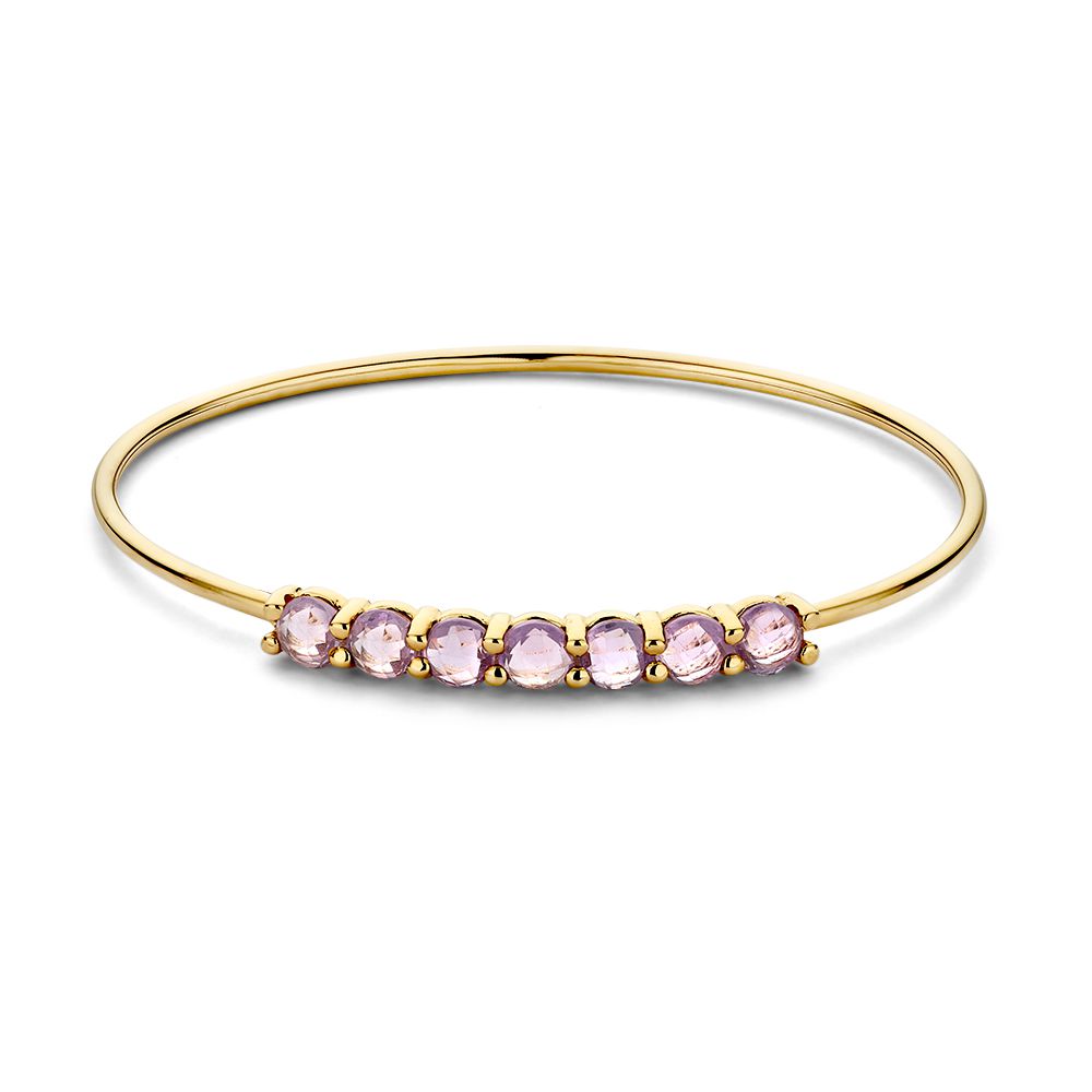 Bracelet jonc en or avec sept améthystes facettées, 14 carats, 60 x 50 mm.