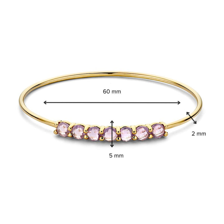 Gouden Bangle met 7 Gefacetteerde Amethisten – 14 Karaat, 60 x 50 mm
