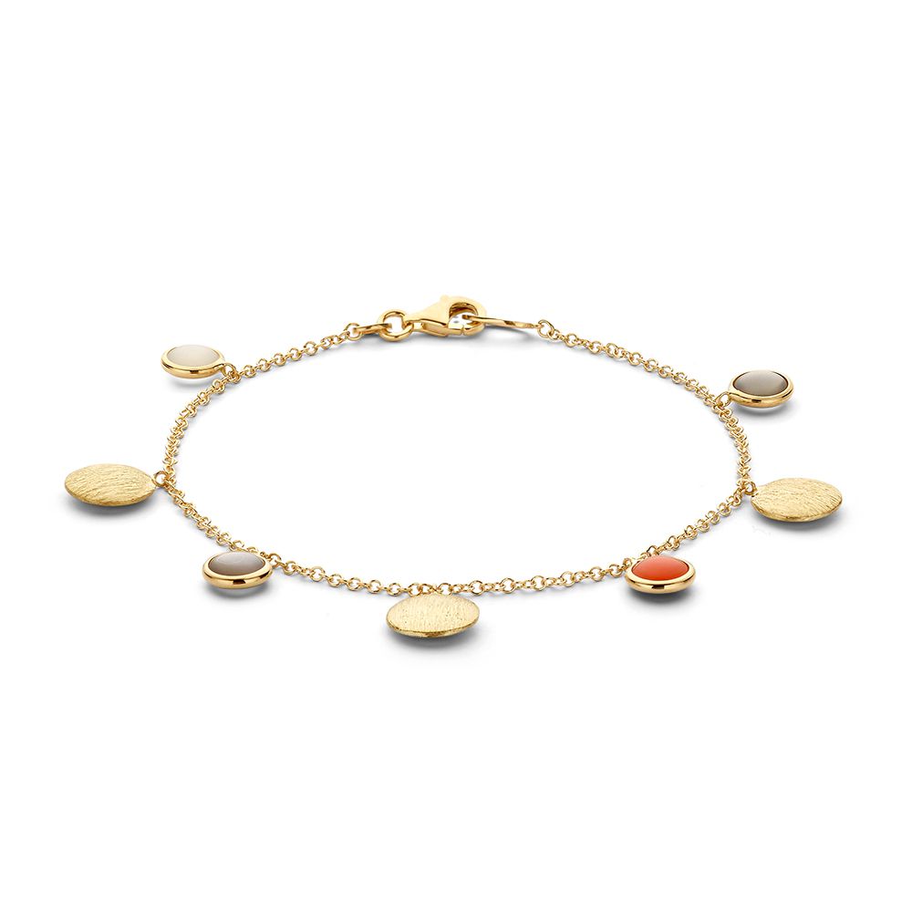 Bracelet en or jaune avec des charms en pierre de lune, longueur de 19 cm.