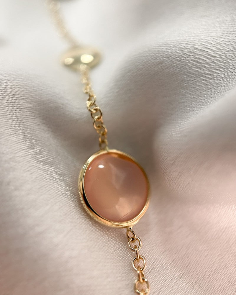 Bracelet en or jaune avec labradorite et quartz rose – 14 carats, 19 cm