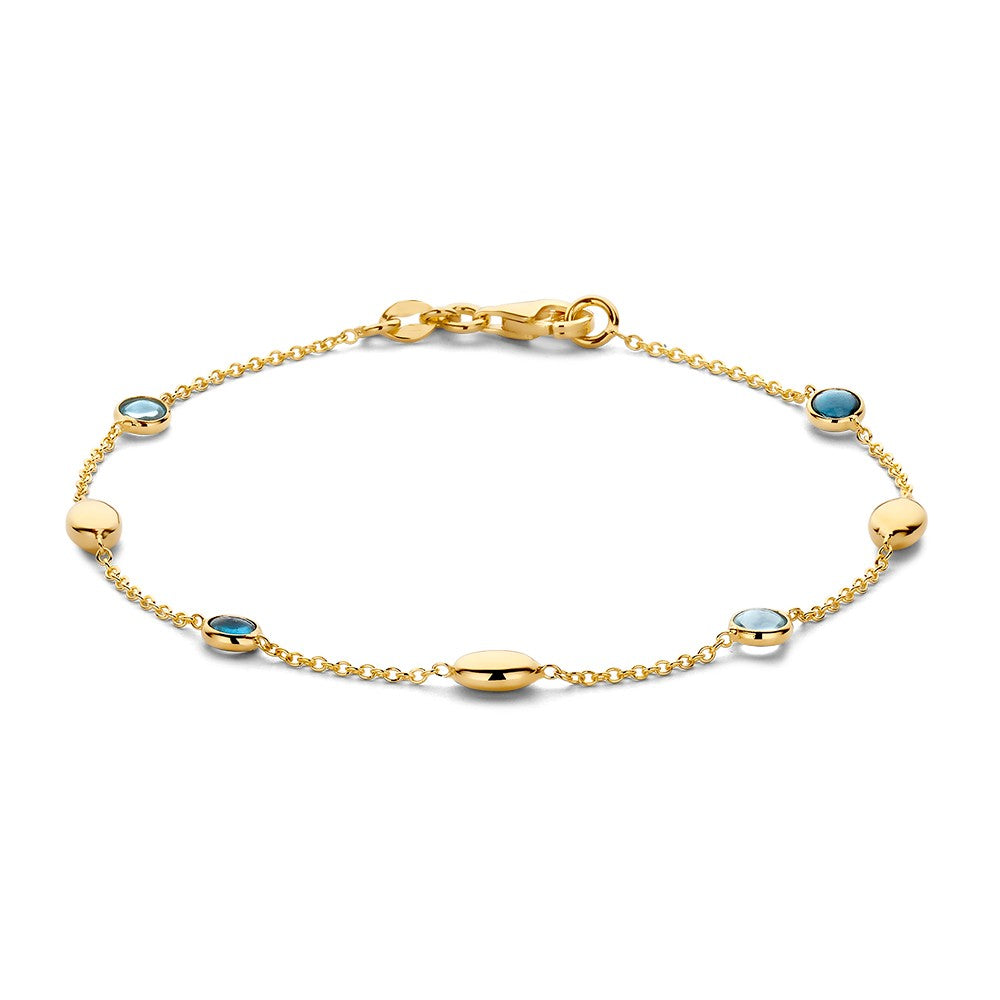 Bracelet en or jaune avec topazes bleues, 14 carats, longueur de 19 cm.