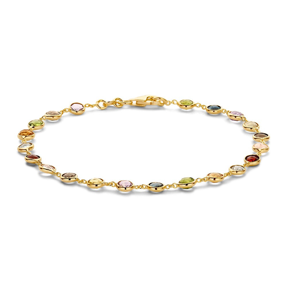 Bracelet en or jaune avec des pierres précieuses multicolores.