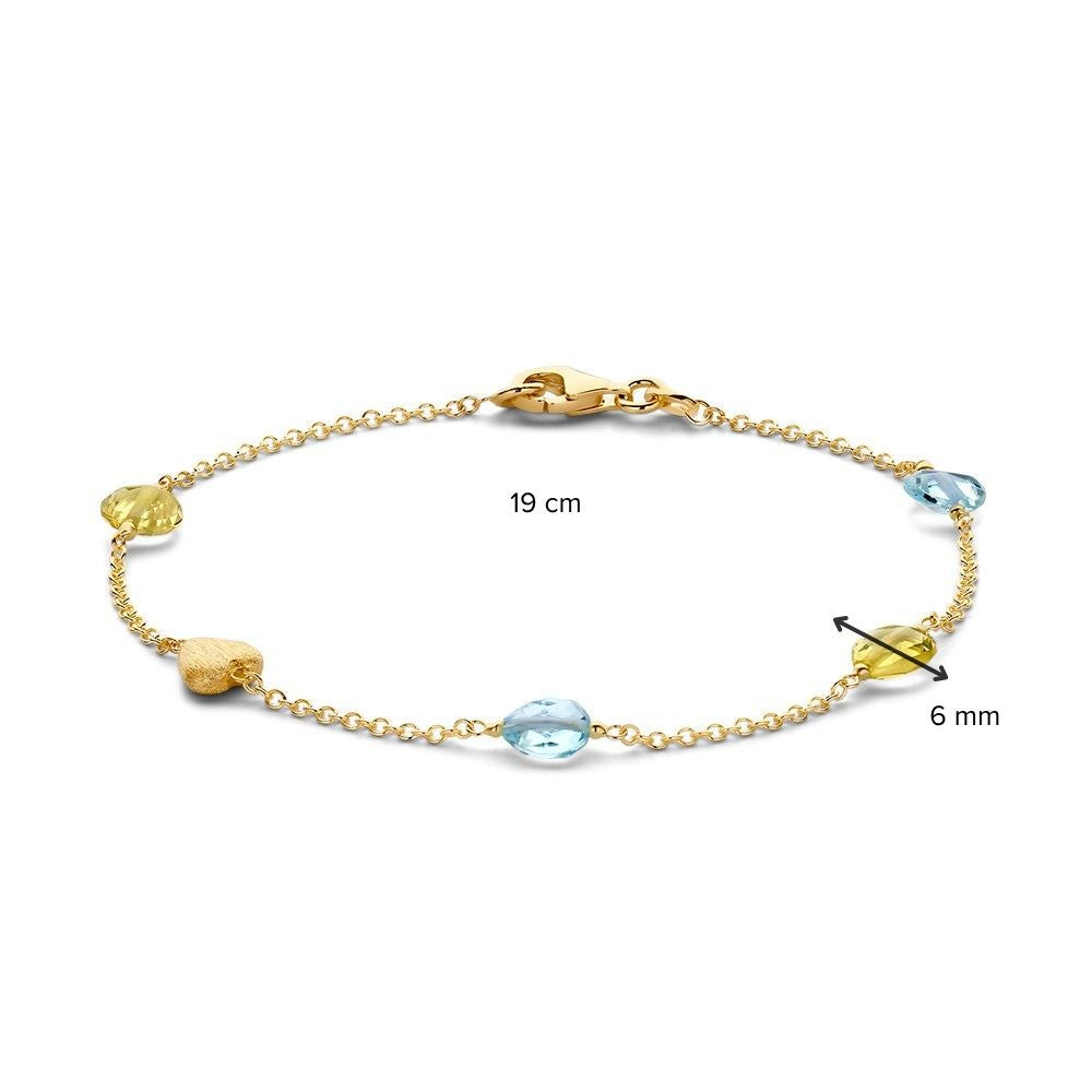Bracelet en or jaune avec quartz citron et topaze bleue – 14 carats, 19 cm