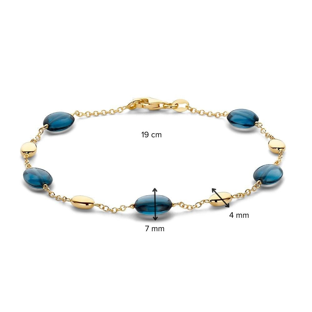 Bracelet en Or Jaune avec Topaze Bleue – 14 Carats, 19 cm, 7 mm