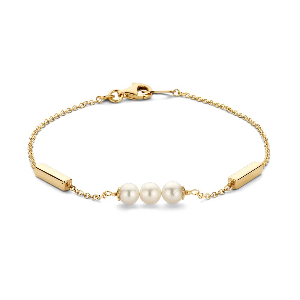 Bracelet en or jaune avec des barres et des perles d'eau douce, longueur 19 cm.