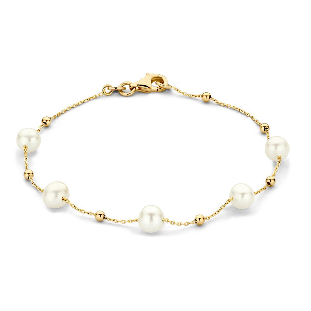 Bracelet en or jaune avec perles et billes dorées, longueur 19 cm.