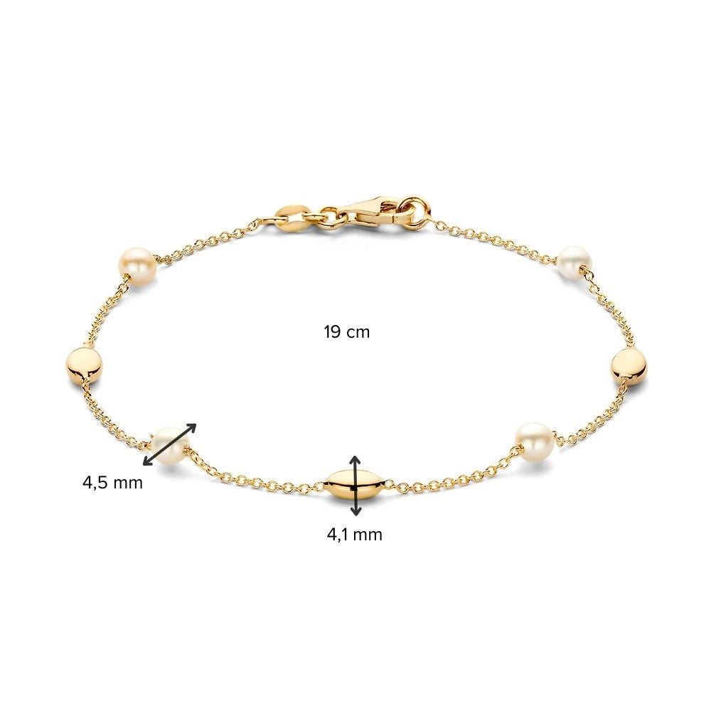 Bracelet en or jaune avec perle et éléments en or – bracelet pour femme 19 cm