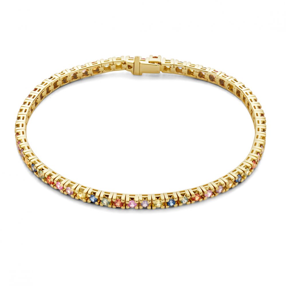 Bracelet de tennis en or jaune avec saphirs arc-en-ciel – bracelet pour femme 14 carats 3,65 ct