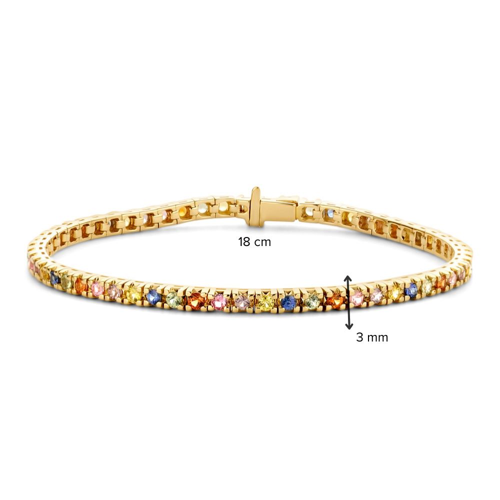 Bracelet de tennis en or jaune avec saphirs arc-en-ciel – bracelet pour femme 14 carats 3,65 ct