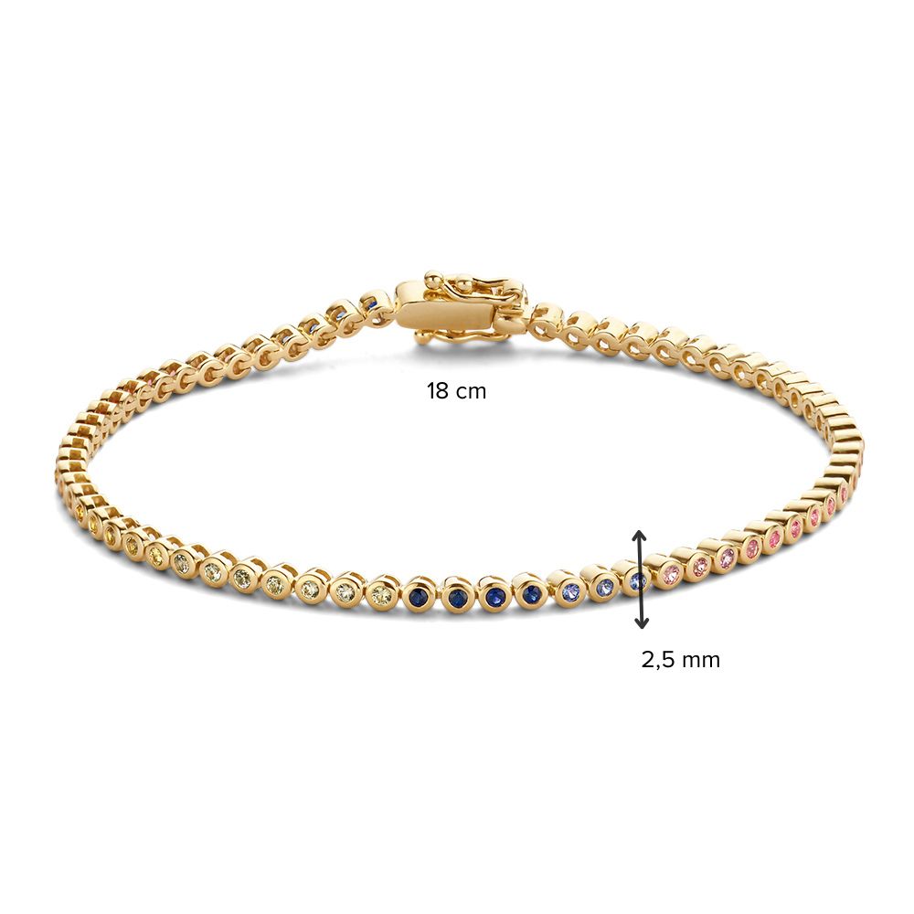 Bracelet de tennis en saphir arc-en-ciel – Bracelet pour femme en or jaune 14 carats 1,65 crt