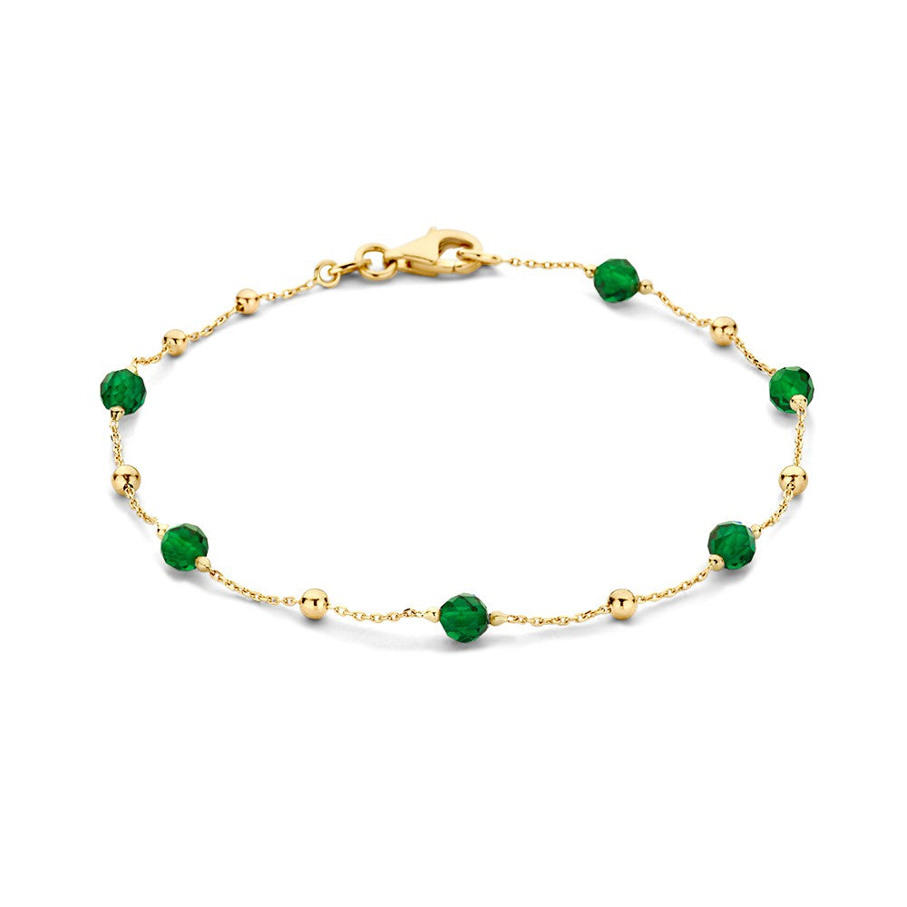 Bracelet en or jaune avec des perles en zircon vert foncé, 14 carats, longueur de 19 cm.
