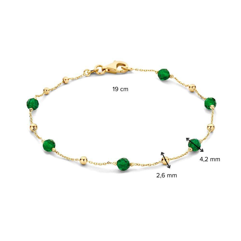 Bracelet en or jaune avec des billes de zircone vert foncé - bracelet pour femme 19 cm