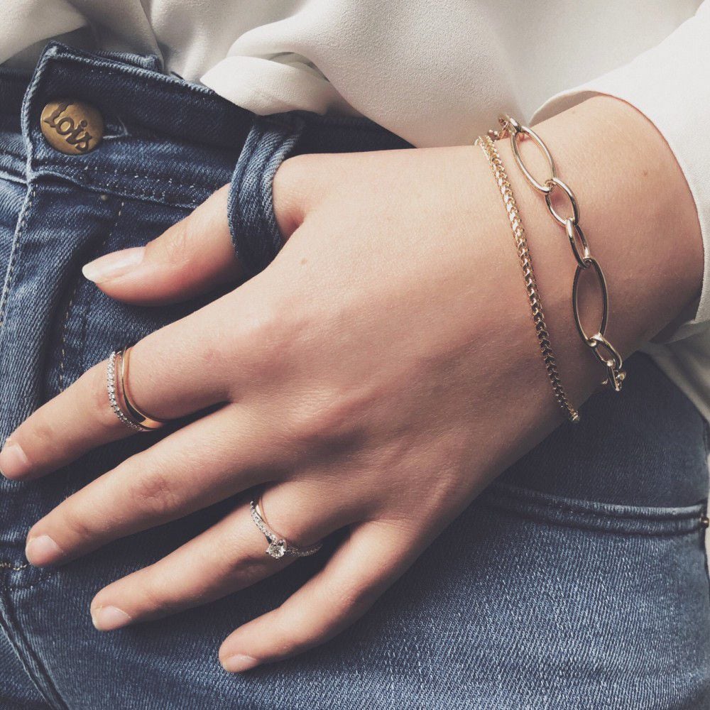 Bracelet en Or Jaune à Mailles avec Fermoir de Luxe – Or 14 Carats, 20 cm, Bracelet Élégant pour Femme